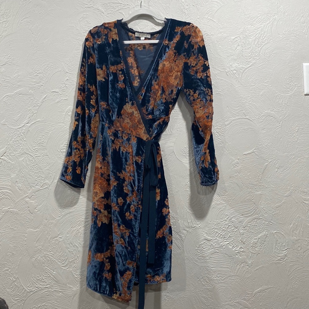 Eri + Ali Anthropologie Floral Boho Sheer Velour Wrap Dress Size Large
